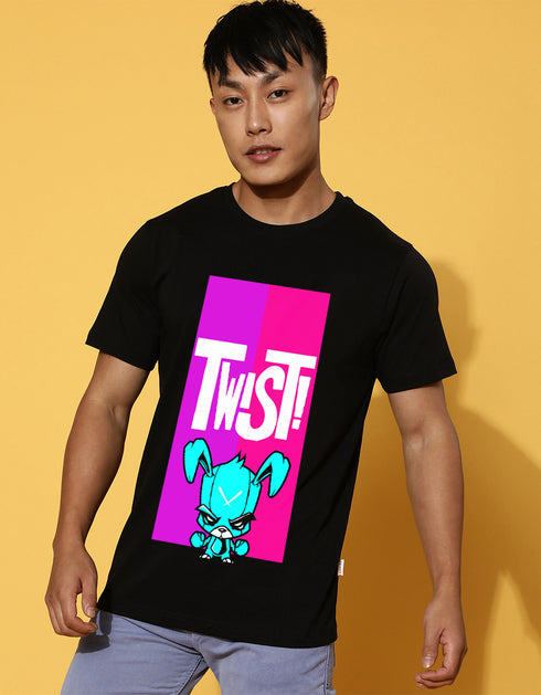Twist Printed Black Regular T-Shirt